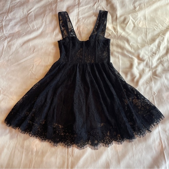 NEW! Fleur Du Mal- Black Flare Lace Mini Dress Size 0 See Through LBD - Picture 6 of 10